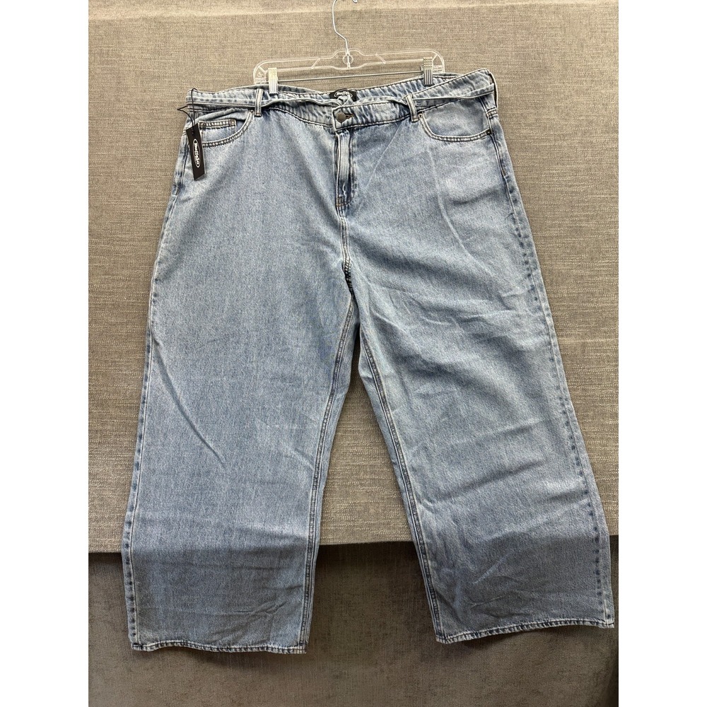 Buffalo Belted Jeans Womens 22 Blue Light Wash Denim Cotton Pockets Wide Leg